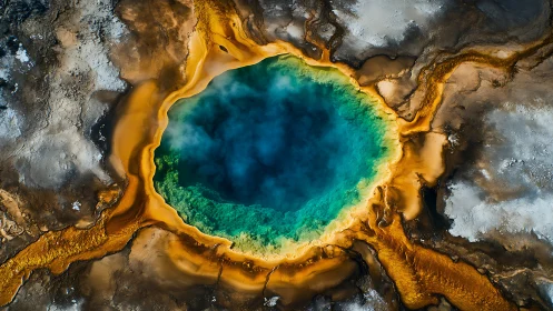 Color-swirled geothermal pool cradled in rugged earth.