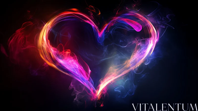 Neon Heart with Fire Energy Effect.