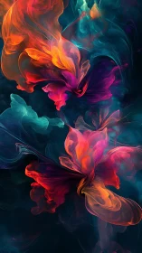 Volumetric neon plumes unfold as abstract floral light forms