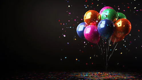 Vibrant Metallic Balloons Celebrate Against Dark Skies.