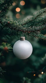 Quiet silver ornament resting in a dreamy evergreen glow.