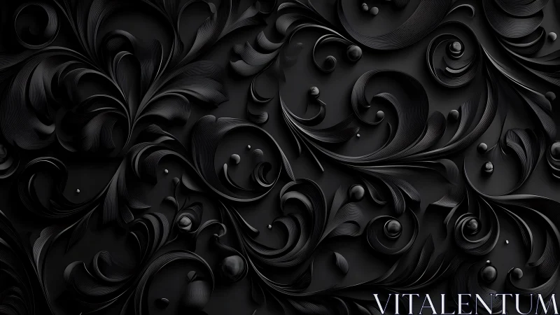 Monochrome relief pattern shows layered scrolling foliage forms