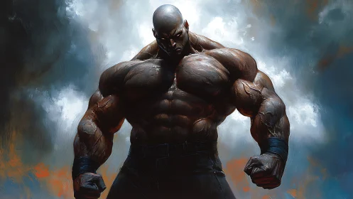 Storm lit titan of muscle standing in raw determination.