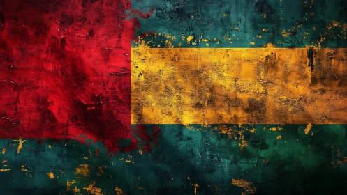 Abstract tricolor composition shows worn textured blocks