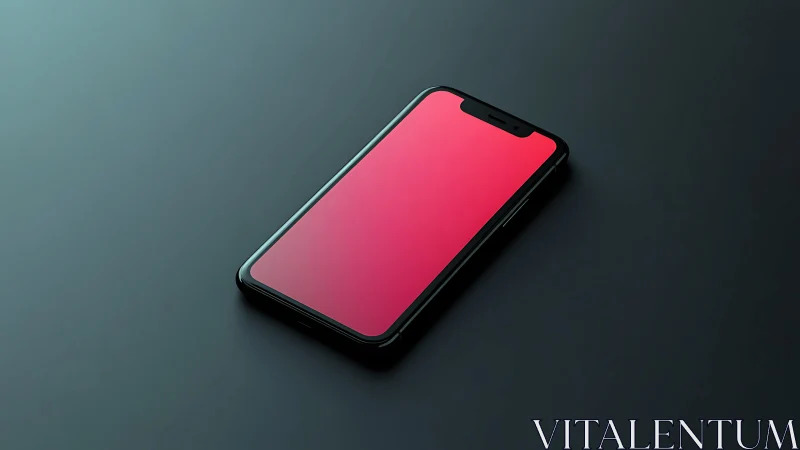 Smartphone with pink display on neutral gray surface showing notch design.