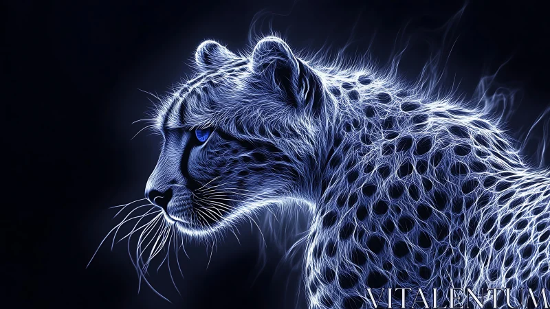 Luminous Snow Leopard in Blue Ethereal Glow.