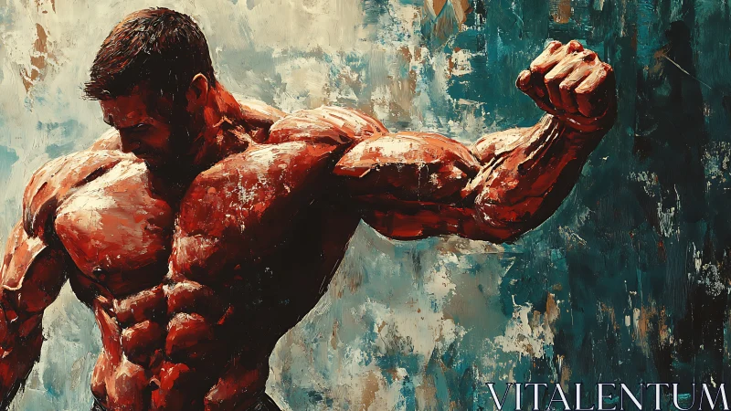 Muscular male torso flexing in bold textured oil paint.