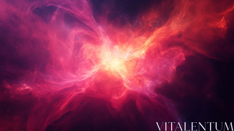 Radiant stellar nebula erupts with swirling crimson plasma