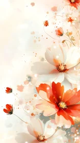 Radiant Cosmos Blossoms: Ethereal Red-Orange Floral Composition.