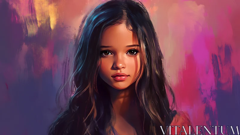 Digital painting portrait with luminous bokeh brushwork background.