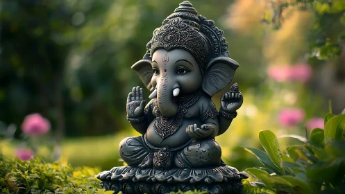 Gentle Ganesha garden statue welcomes with peaceful grace