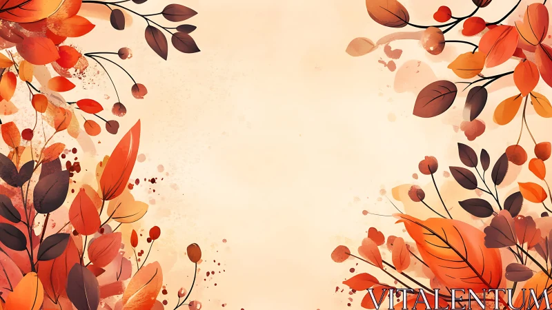 Autumnal floral border in warm watercolor leaf composition.