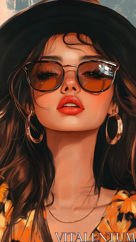 Stylish woman in sunglasses and hat with bold orange look.