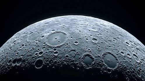 Photorealistic lunar terminator study with cratered relief rendering.