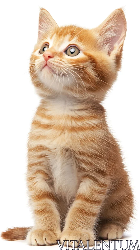 Orange Tabby Kitten Looking Upward with Alert Expression.