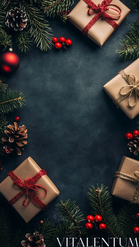 Rectangular Christmas gifts with kraft wrap and glitter ribbons