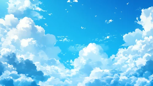 Layered cumulus cloudscape with high-chroma sky gradient rendering