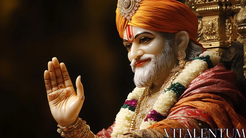 Ornate Hindu saint sculpture renders intricate devotional realism