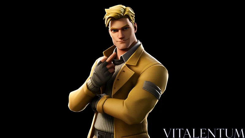 Stylized secret agent character posed in confident stance