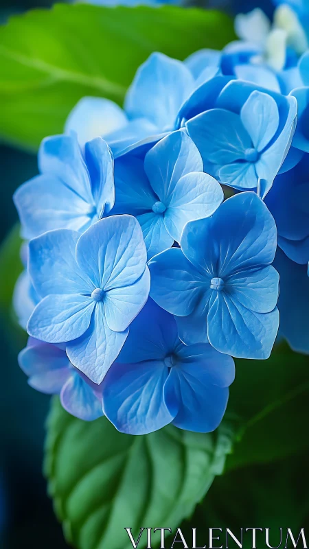Blue Hydrangea Blooms. Four-Petaled Florals Close-Up Study.