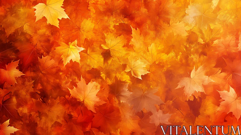 Autumn maple leaves pattern in warm orange glow background.
