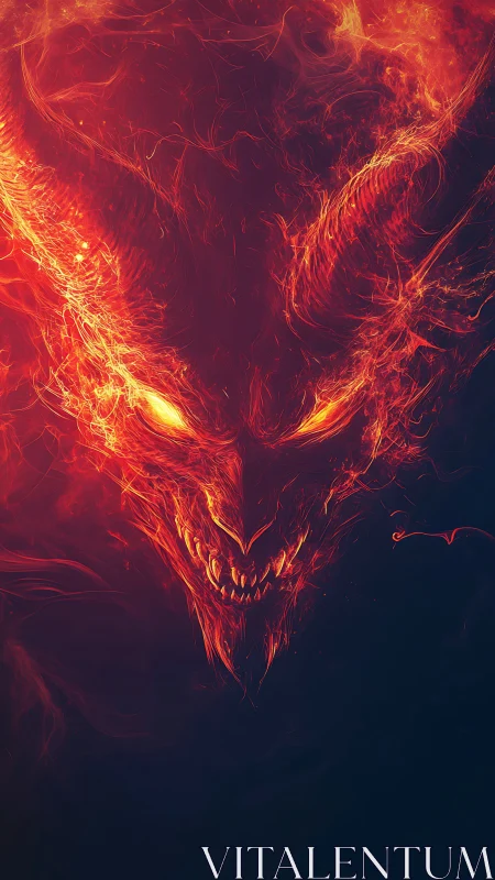 Infernal ember demon grins from swirling nightfire veil.