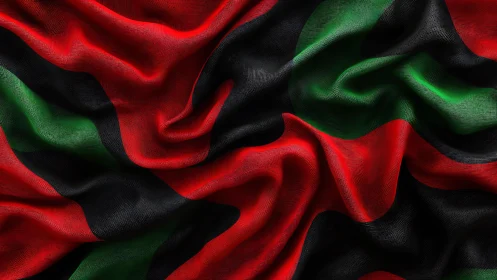 Pan-African Flag in Wavy Fabric Texture, Realistic Artistic Style.