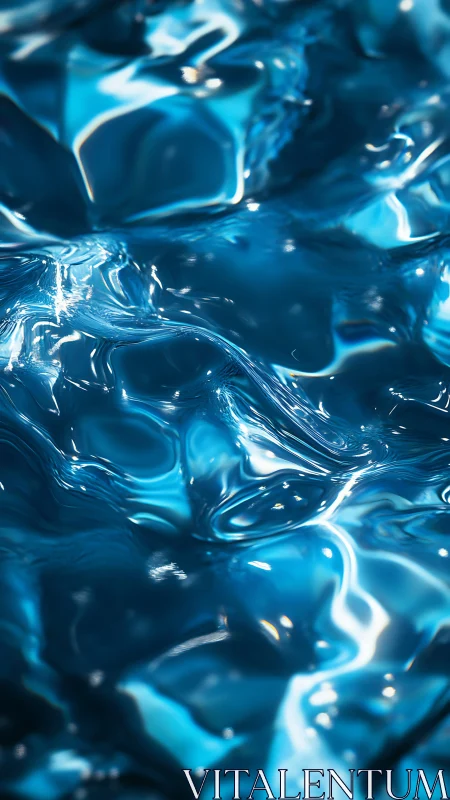 Blue liquid surface shows glossy reflections and soft focus