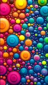 Multicolored concentric circles forming dense abstract pattern.