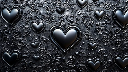 Ornamental Heart Composition in Metallic Relief