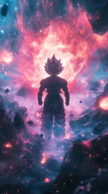 Saiyan warrior ignites cosmic battlefield with raw energy