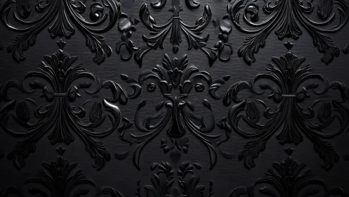 Elegant black damask pattern with softly gleaming curves.