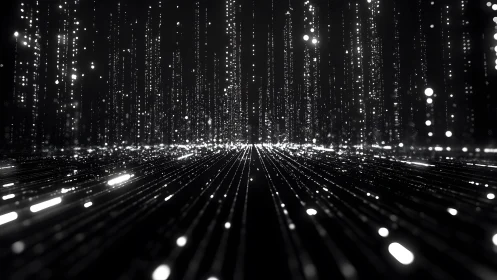 Futuristic Digital Light Grid in Black and White Abstract Style.