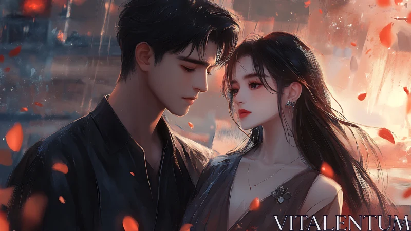 Atmospheric Digital Portraiture: Luminescent Figures Against Pyroclastic Backdrop.