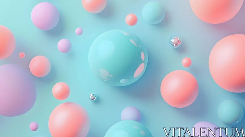 Soft pastel spheres drift in a playful, dreamlike sky