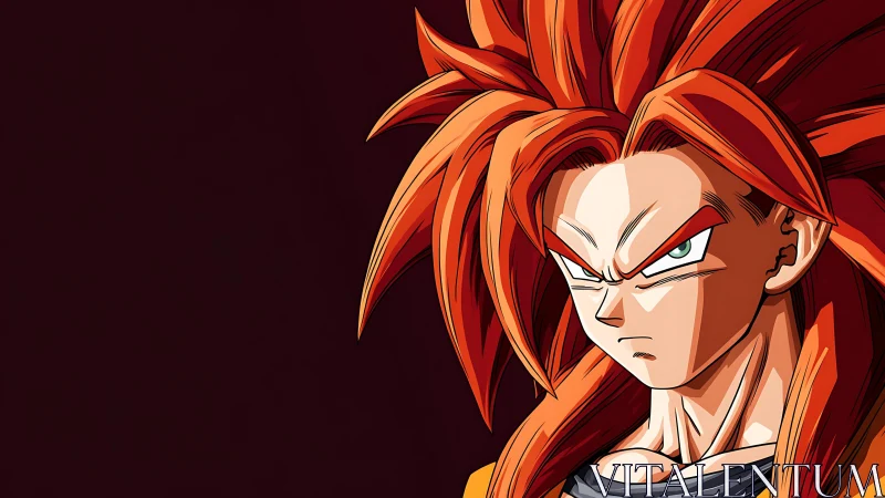 Red haired anime warrior in close up on dark background.