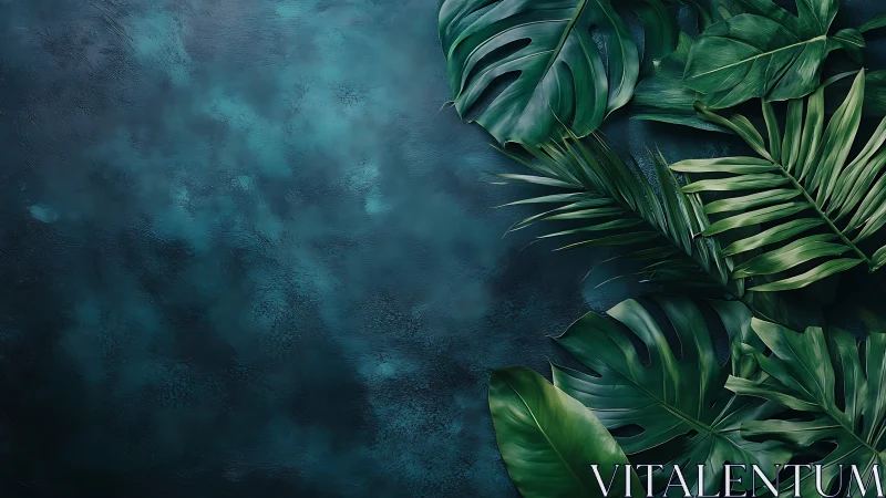 Midnight jungle leaves drift across deep teal silence.