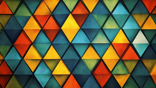 Geometric triangular wall pattern in multicolored arrangement.