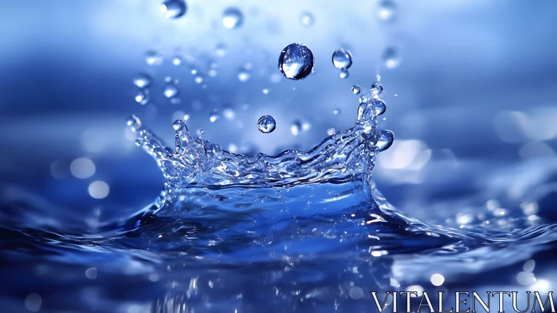 Macro high-speed capture of blue water crown splash dynamics