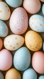 Photorealistic pastel eggs with speckled surface detailing.