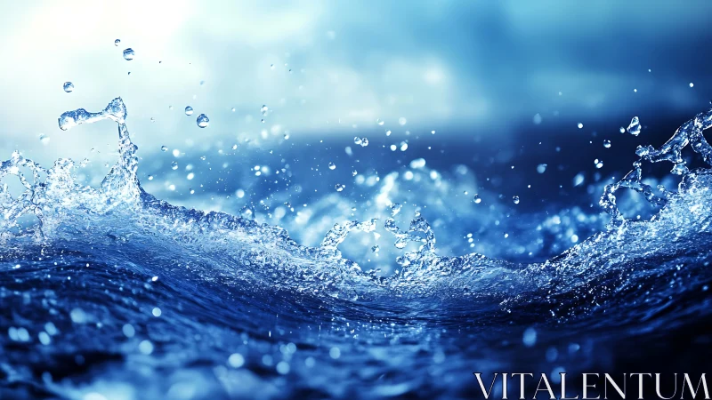 Dynamic macro view of crashing blue water splash in motion.