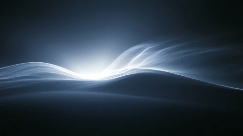 Digital light waves over dark gradient background field.