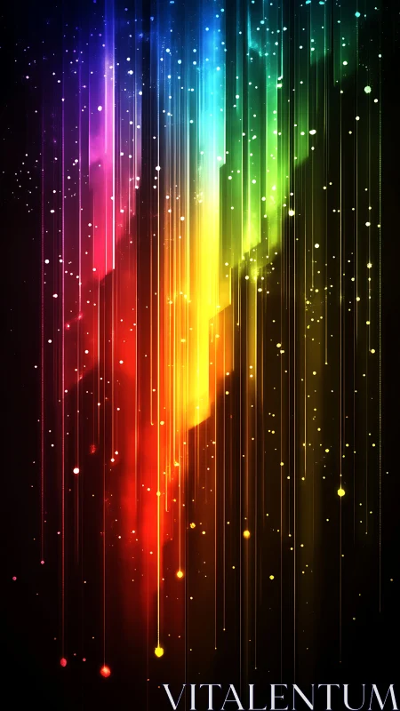 Vertical chromatic light streams in abstract digital spectrum.