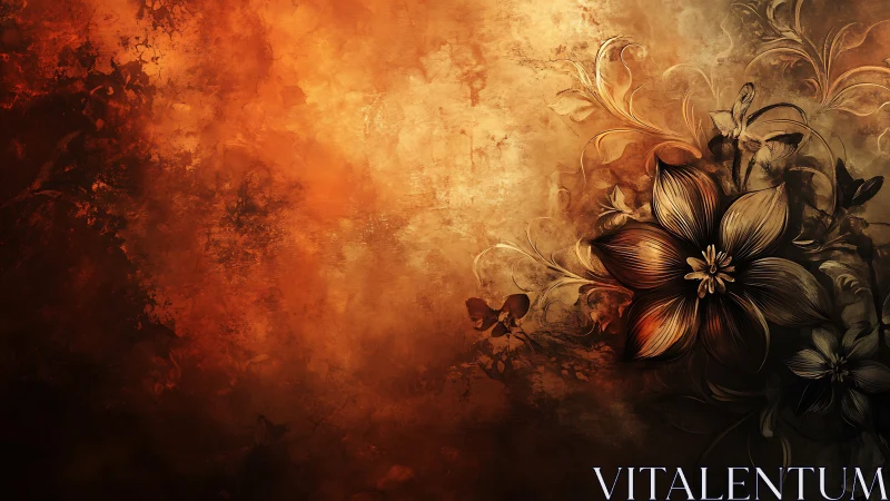 Ornamental Floral Study with Graduated Warm Color Gradation and Atmospheric Texture