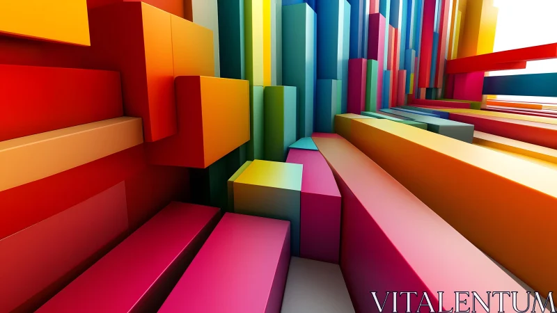 Vibrant geometric abstract with colorful 3D blocks and depth.