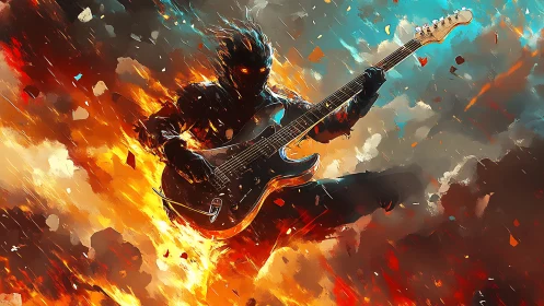 Firestorm guitarist rips molten chords through a burning sky