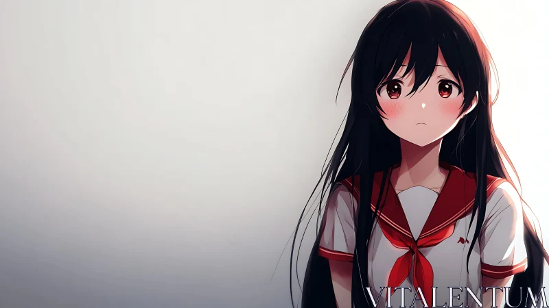 Anime schoolgirl in red sailor uniform against blank background.