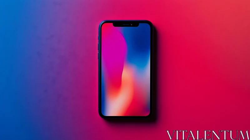 Modern smartphone with dynamic gradient display on vibrant color field background.