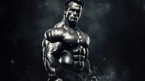 Hyperdefined muscular torso in dramatic monochrome lighting.