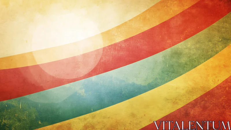 Retro curved color stripes on worn textured background.